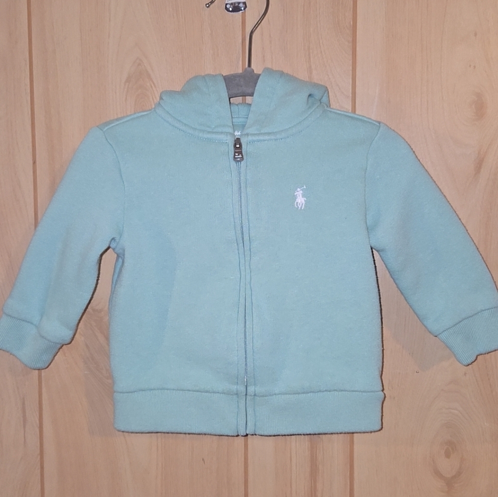 Ralph Lauren Infant Girls Light Green Zip Up Hoodie Jacket Size 9 Months